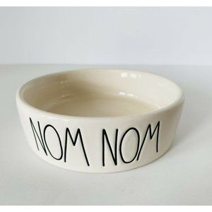 Rae Dunn Nom Nom White Ceramic Cat Dog Food Bowl Magenta 5"